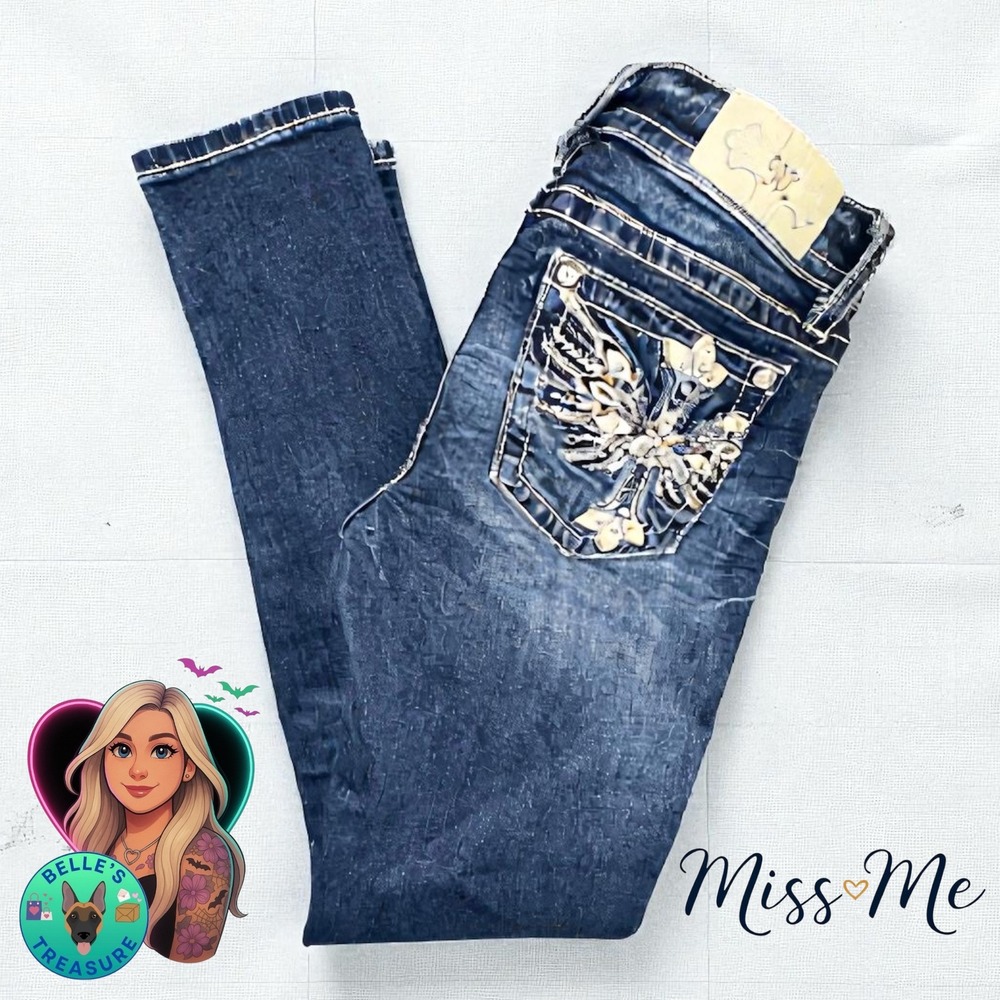 Miss Me Haley‎ Skinny Jeans Womens 26 Cross Angel Wings Rhinestone Embellished